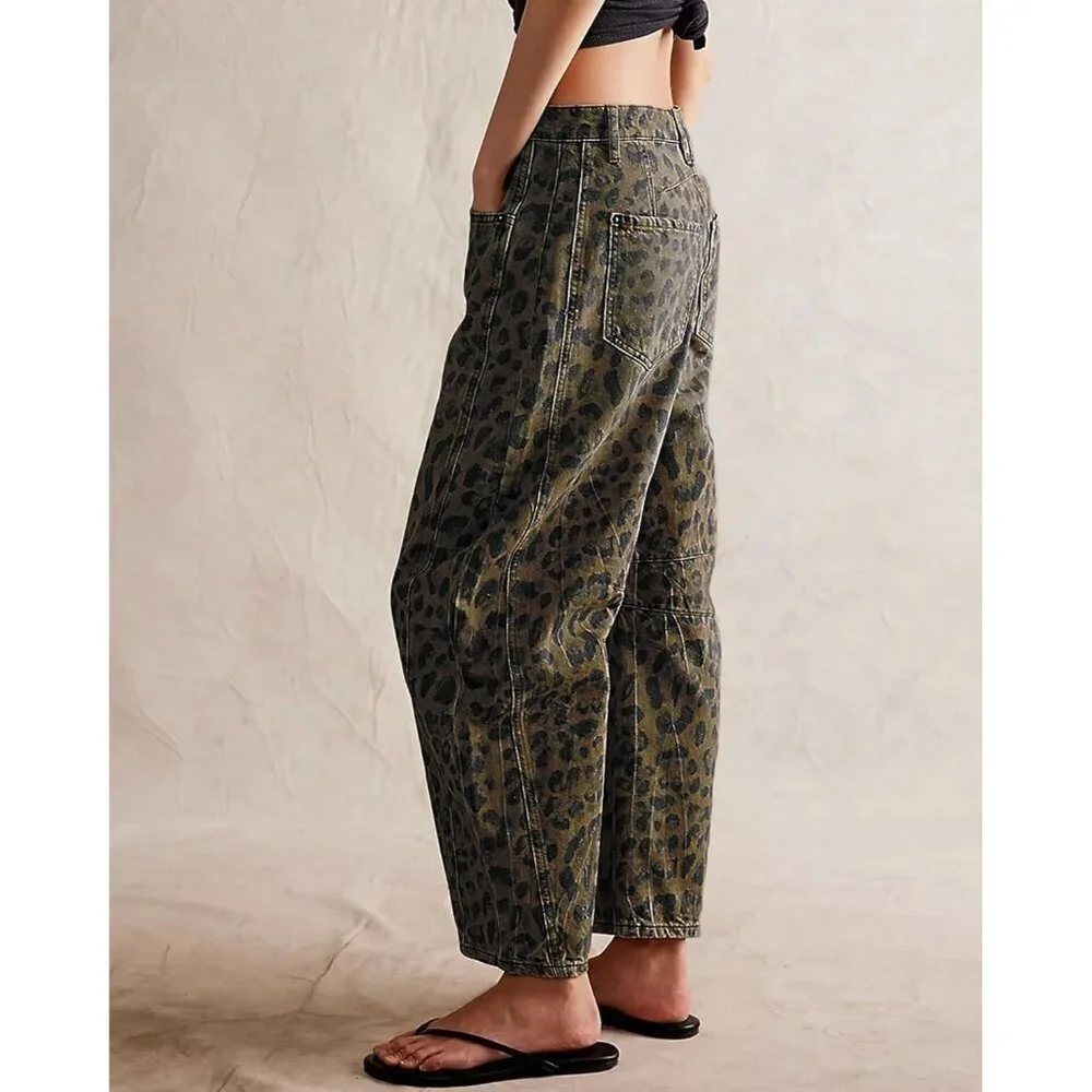 Women’s Wide Leg Cropped Jeans Cotton Spandex Mid Rise Y2K Boyfriend - Picture 2 of 5